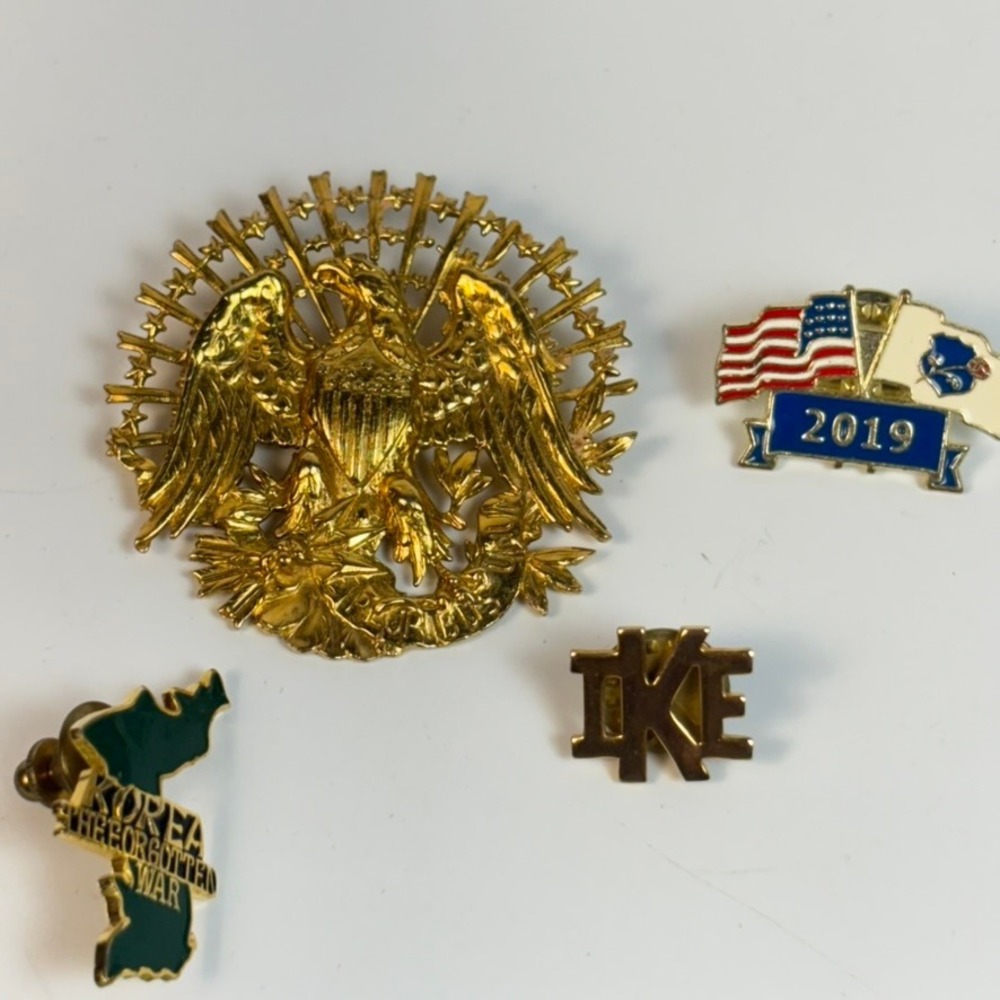 Vintage Military Pin Lot Gold Tone Eagle Korea Forgotten War IKE 2019 Patriotic